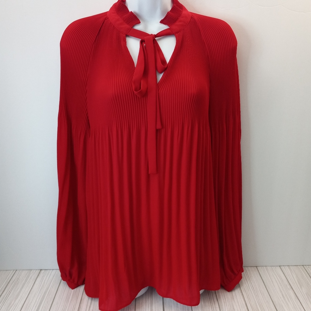 Lauren Ralph Lauren Pleated Tie-Neck Top